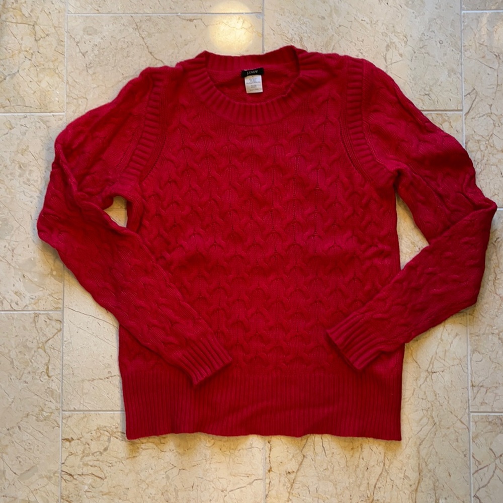 J. Crew cherry red modern cable sweater